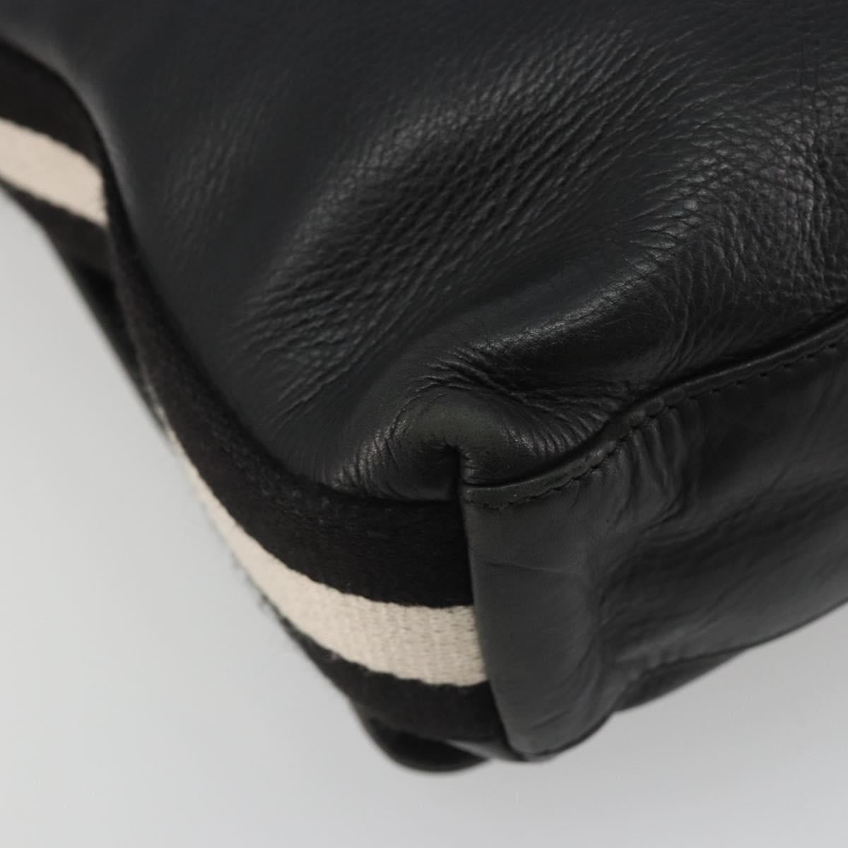 BALLY Shoulder Bag Leather Black Silver Auth 188106