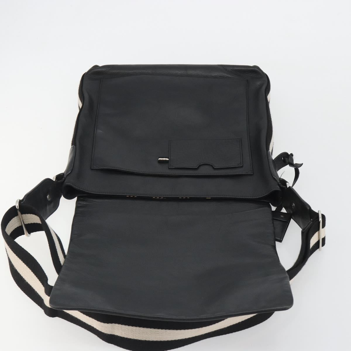 BALLY Shoulder Bag Leather Black Silver Auth 188106