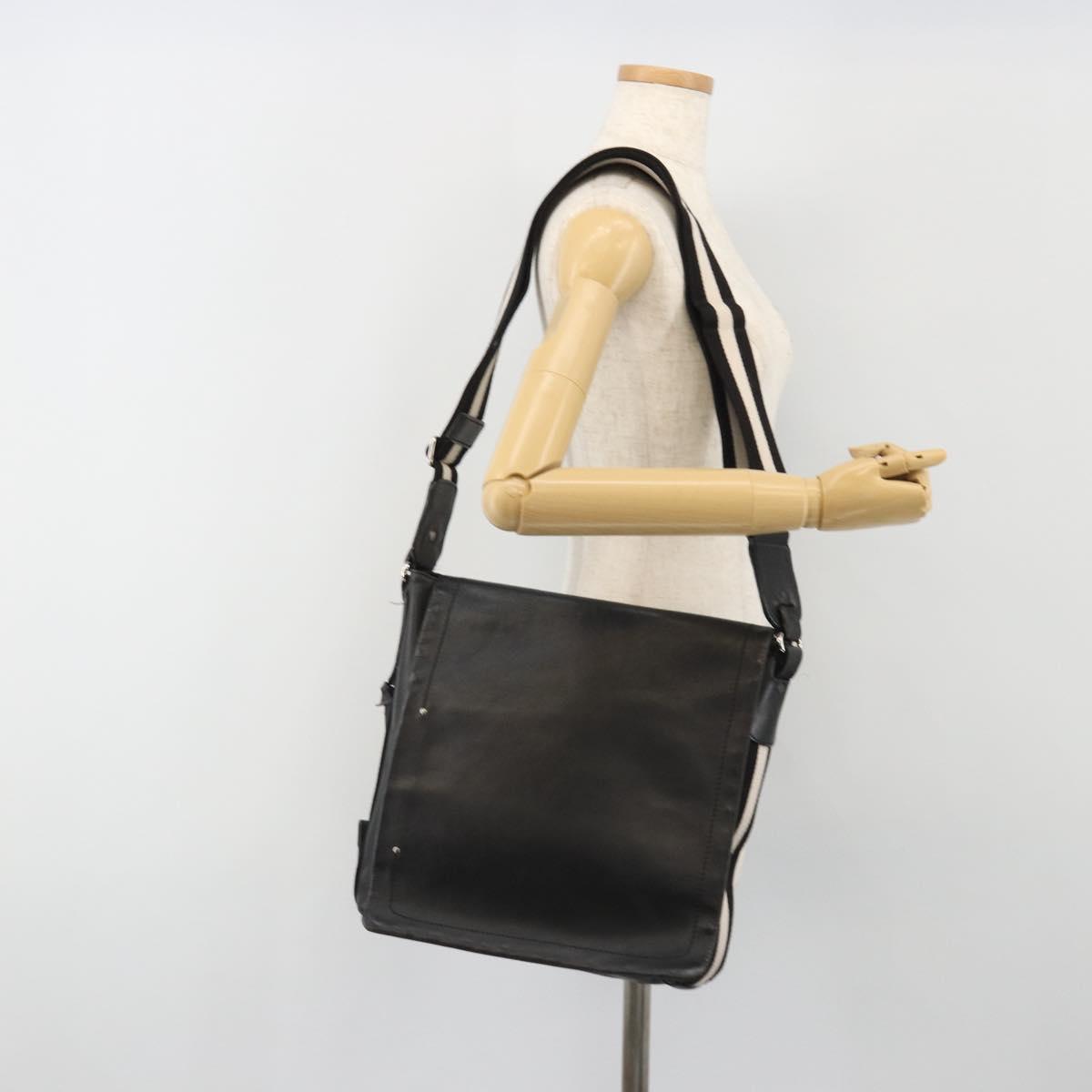 BALLY Shoulder Bag Leather Black Silver Auth 188106