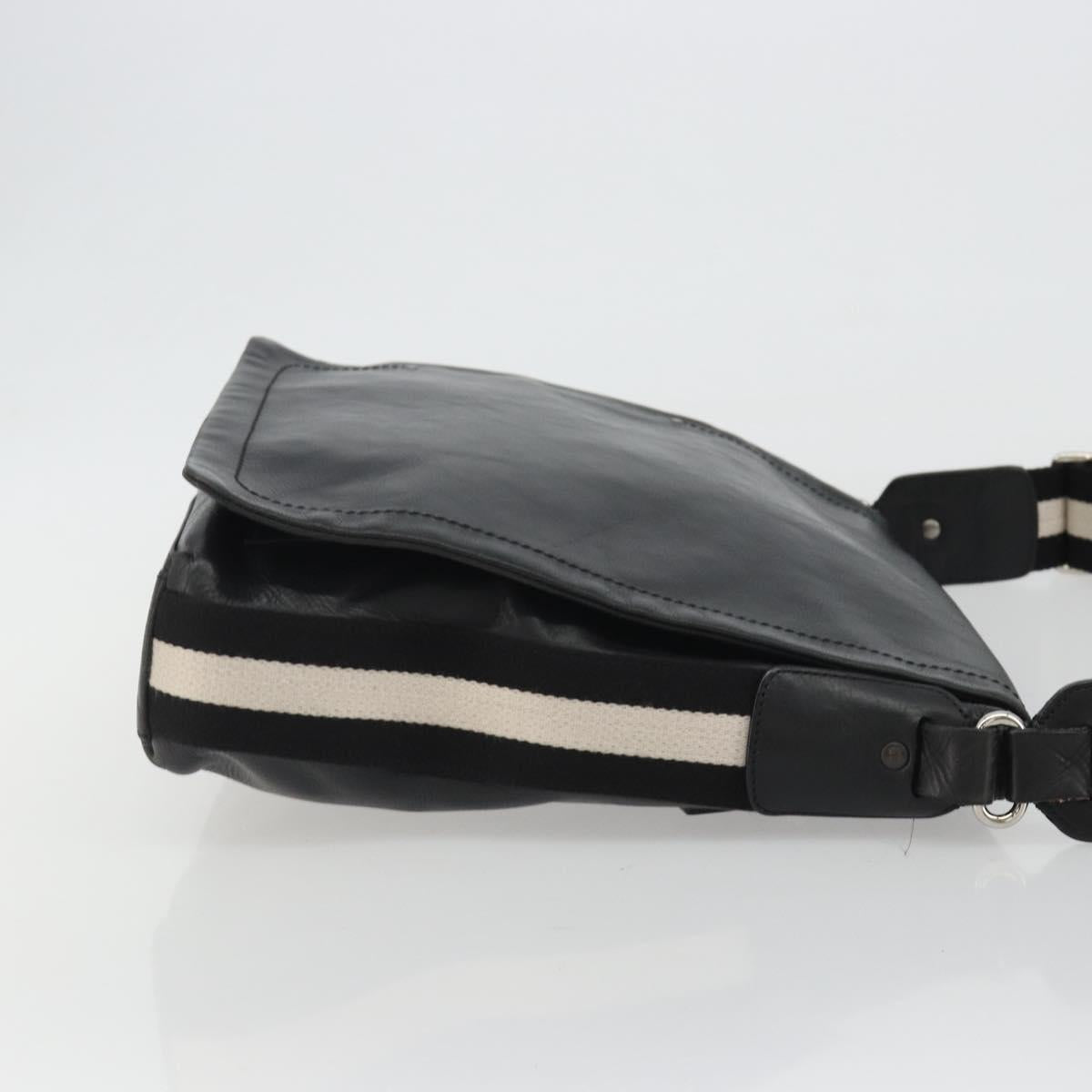 BALLY Shoulder Bag Leather Black Silver Auth 188106