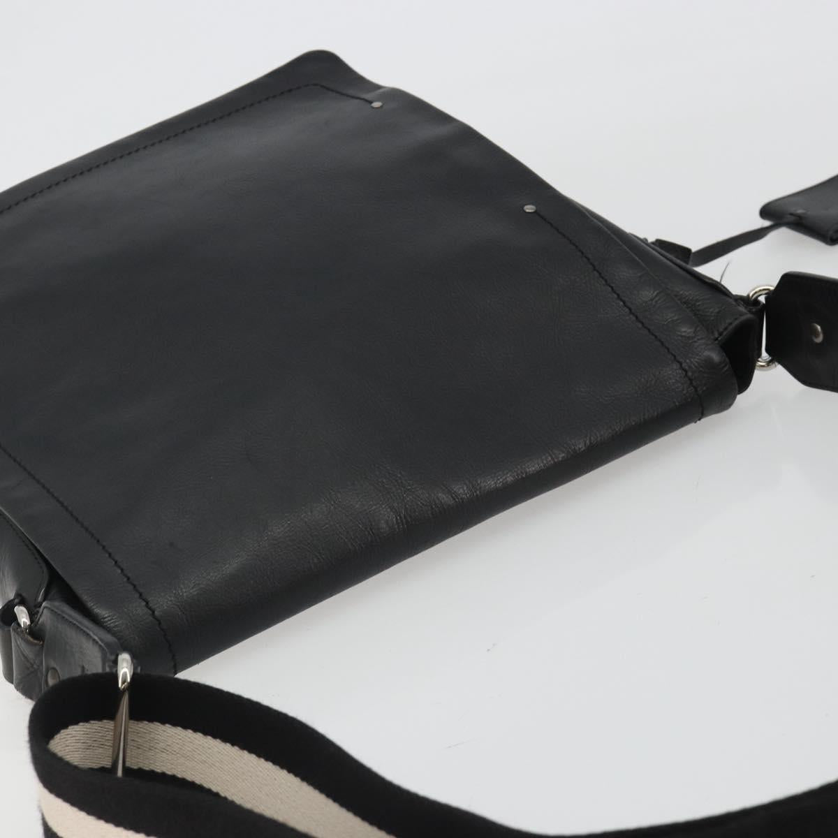 BALLY Shoulder Bag Leather Black Silver Auth 188106