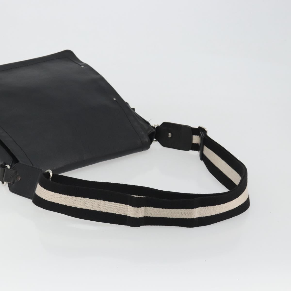 BALLY Shoulder Bag Leather Black Silver Auth 188106