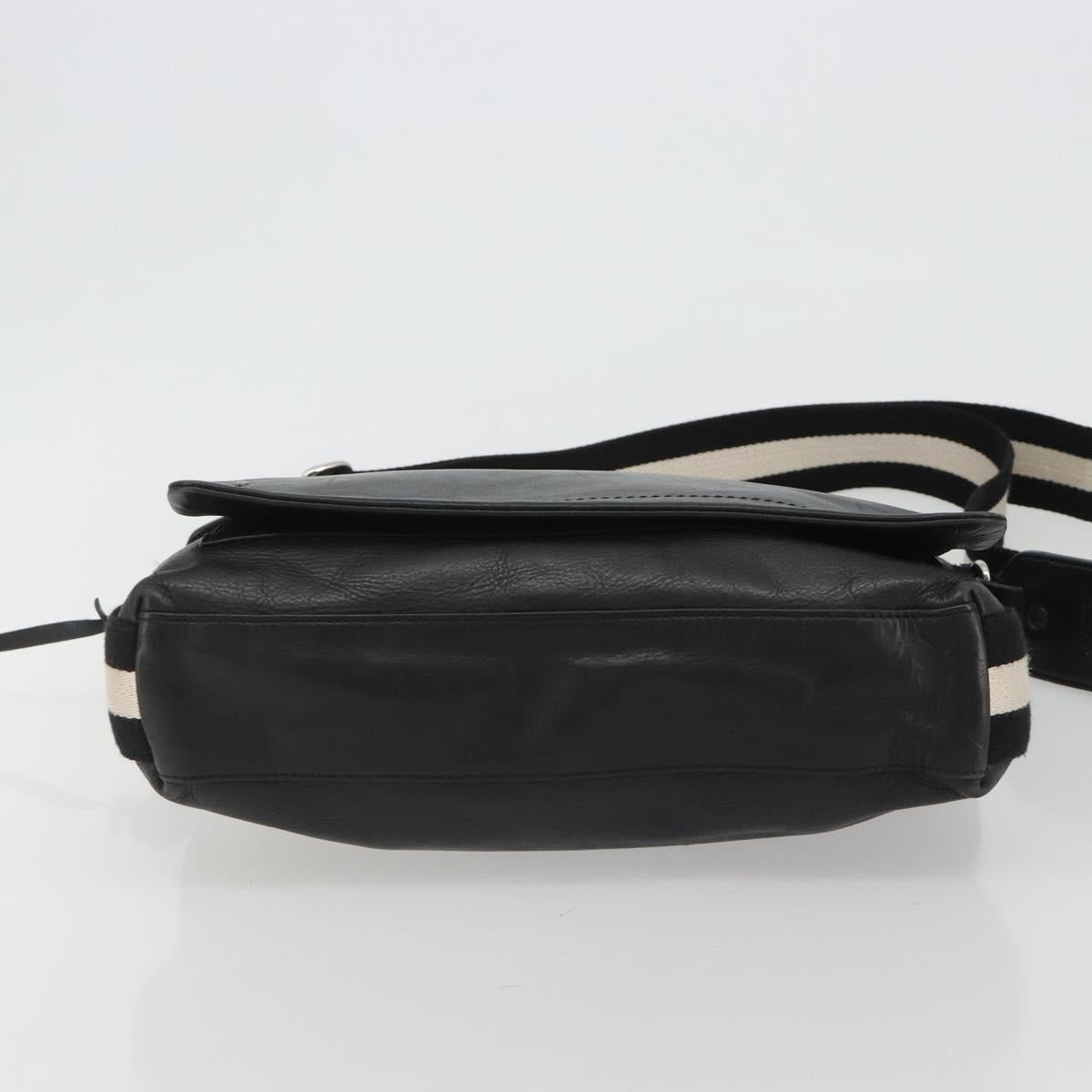 BALLY Shoulder Bag Leather Black Silver Auth 188106