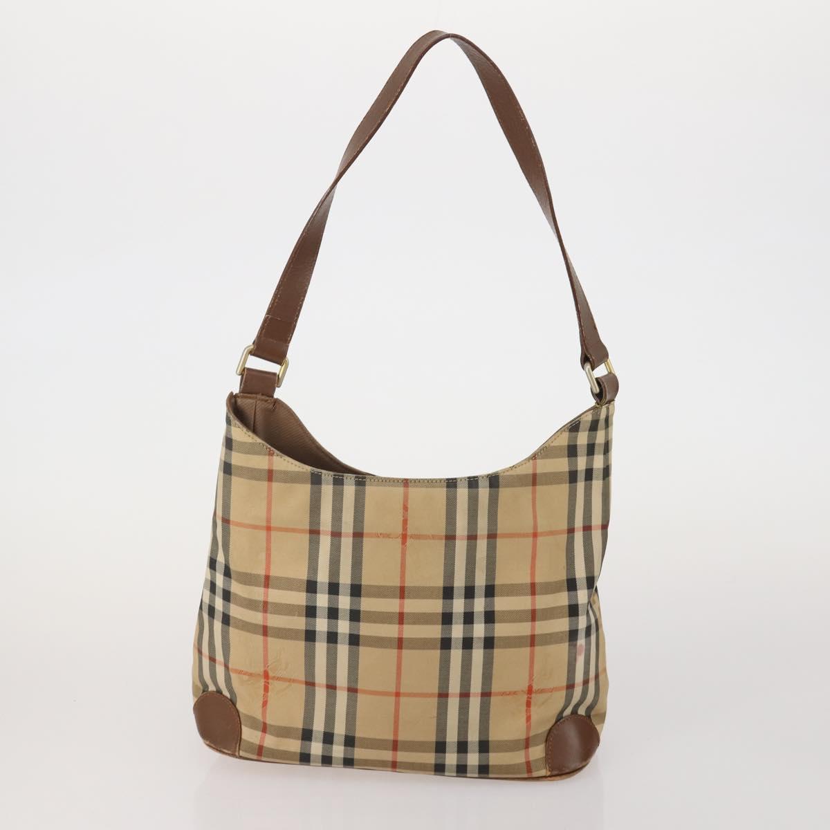 Burberrys Nova Check Hand Bag Leather Canvas 4 Set Brown Beige Auth 188108