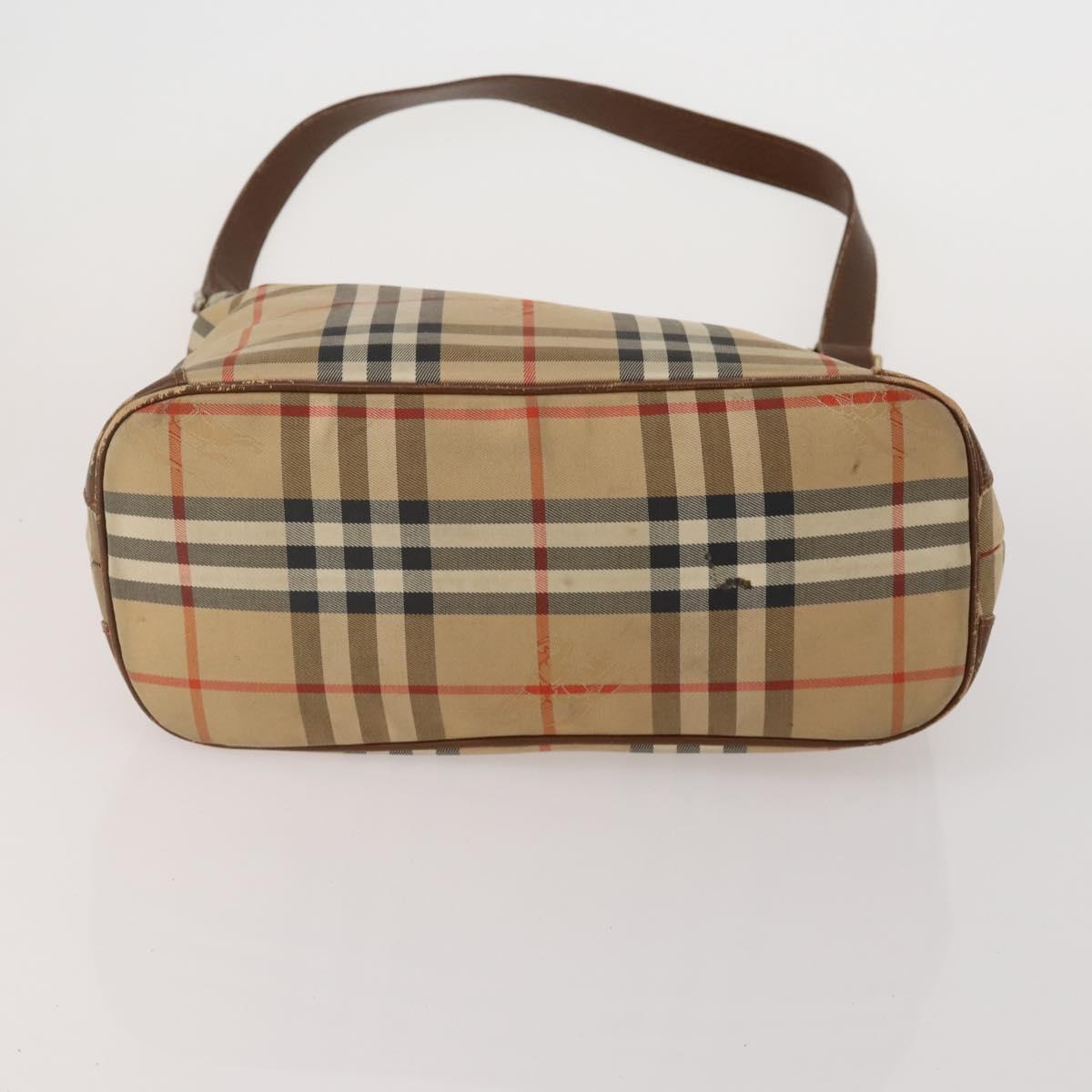 Burberrys Nova Check Hand Bag Leather Canvas 4 Set Brown Beige Auth 188108