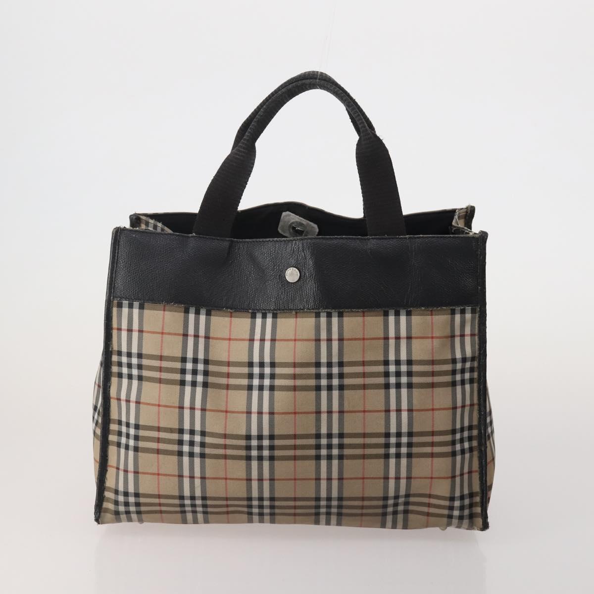 Burberrys Nova Check Hand Bag Leather Canvas 4 Set Brown Beige Auth 188108