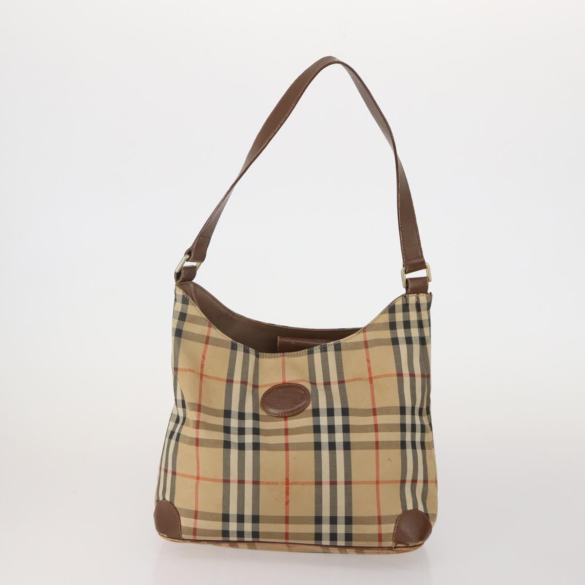 Burberrys Nova Check Hand Bag Leather Canvas 4 Set Brown Beige Auth 188108