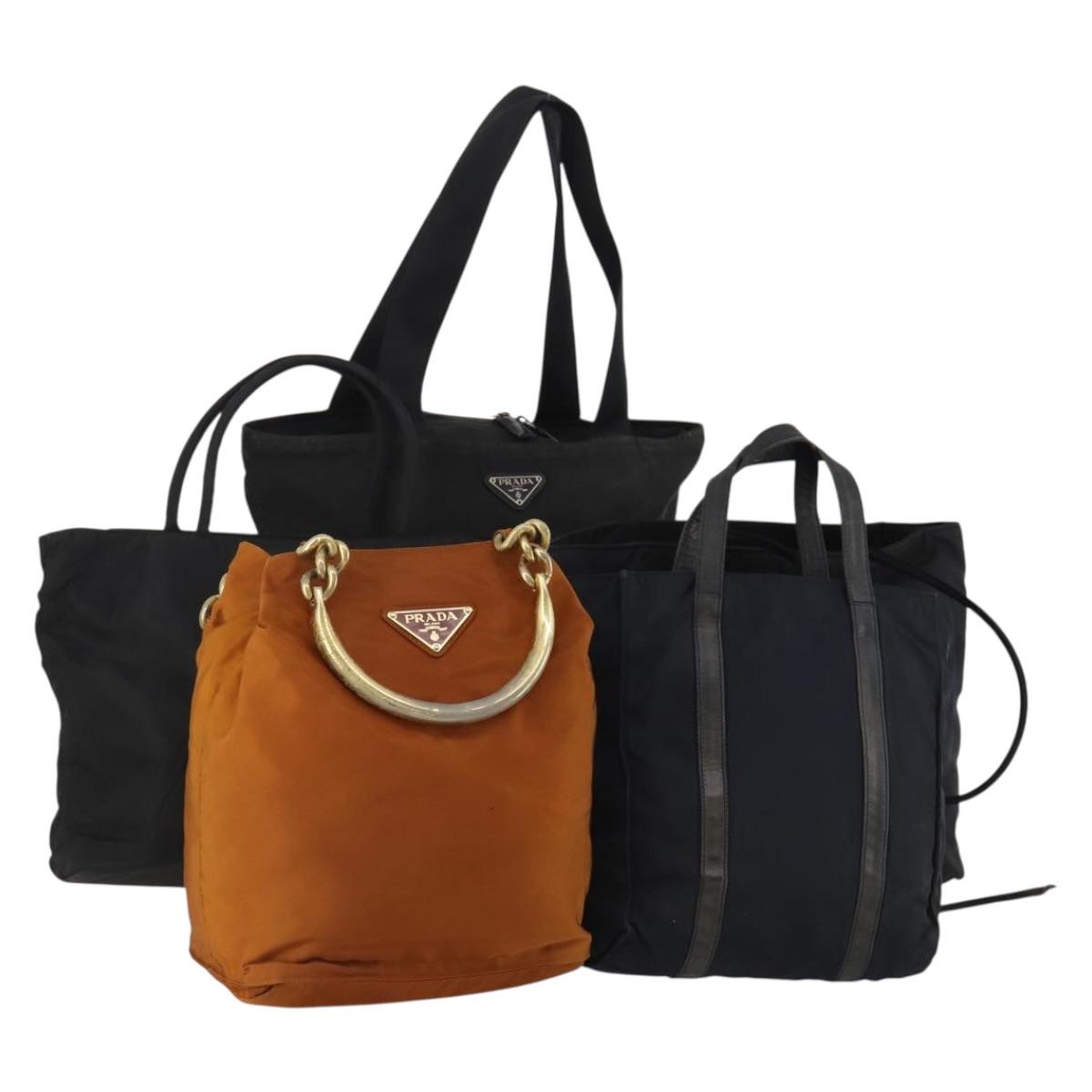 PRADA PRADA Hand Bag Nylon 5 Set Black Orange Auth 188109