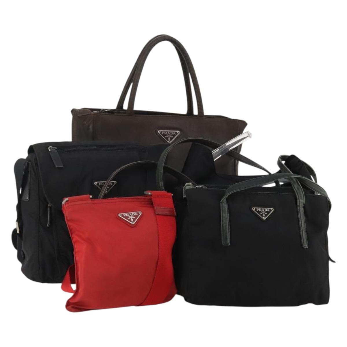 PRADA Hand Bag Nylon Leather 5 Set Black Brown Red Auth 188112