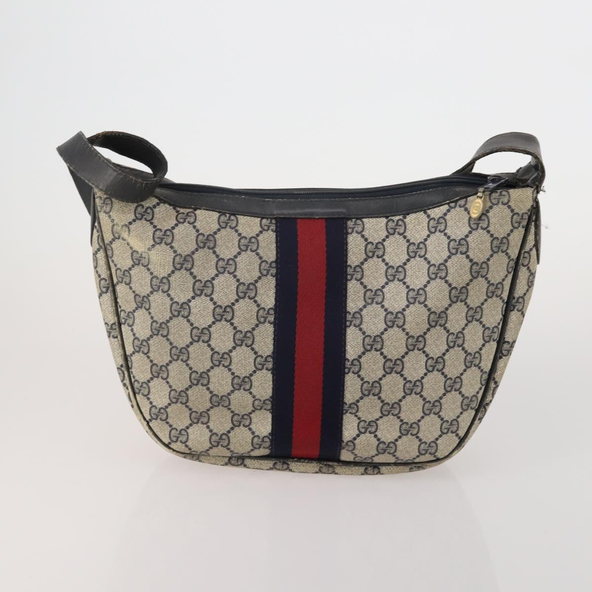 GUCCI GG Supreme Shoulder Bag PVC 4 Set Navy Beige Auth 188116