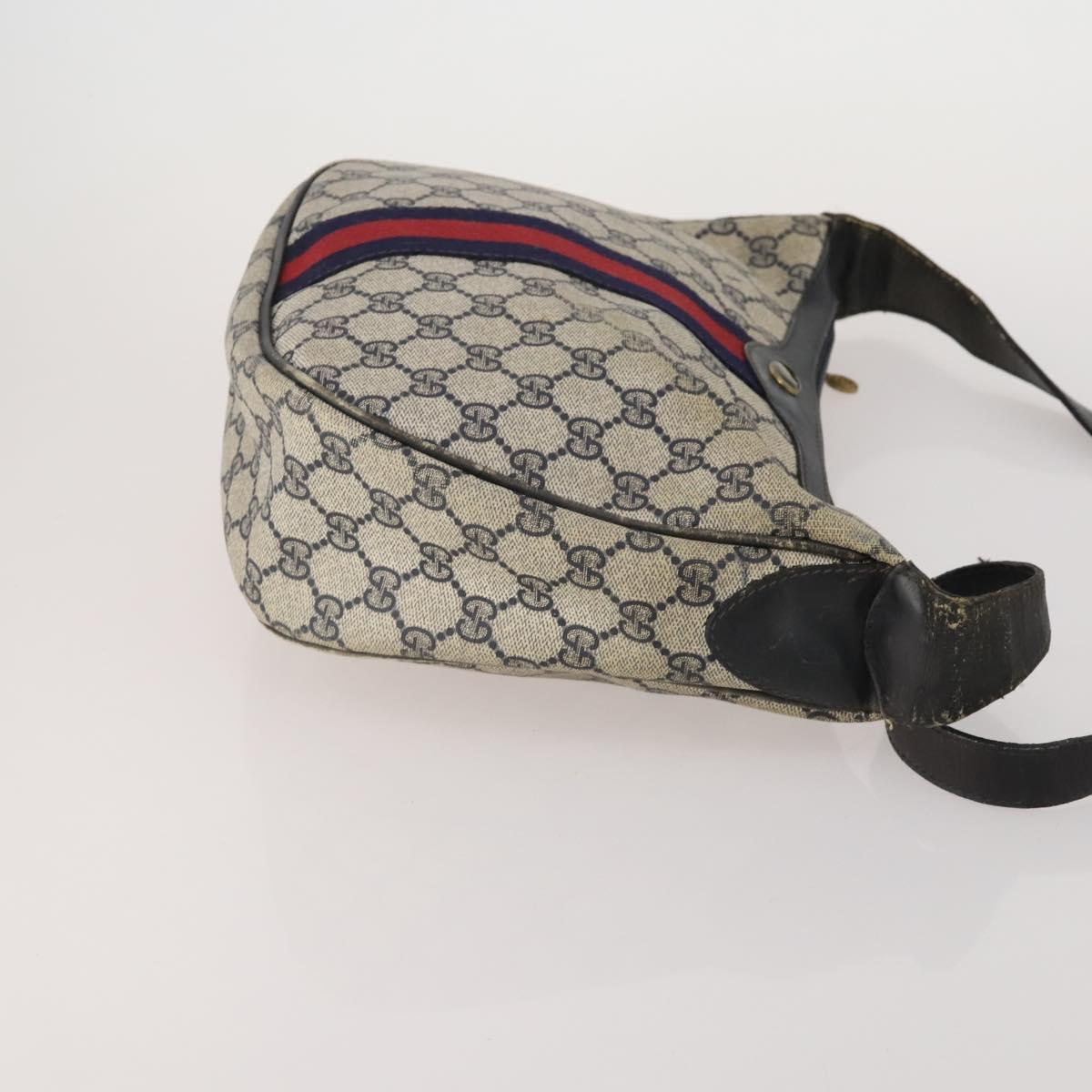 GUCCI GG Supreme Shoulder Bag PVC 4 Set Navy Beige Auth 188116