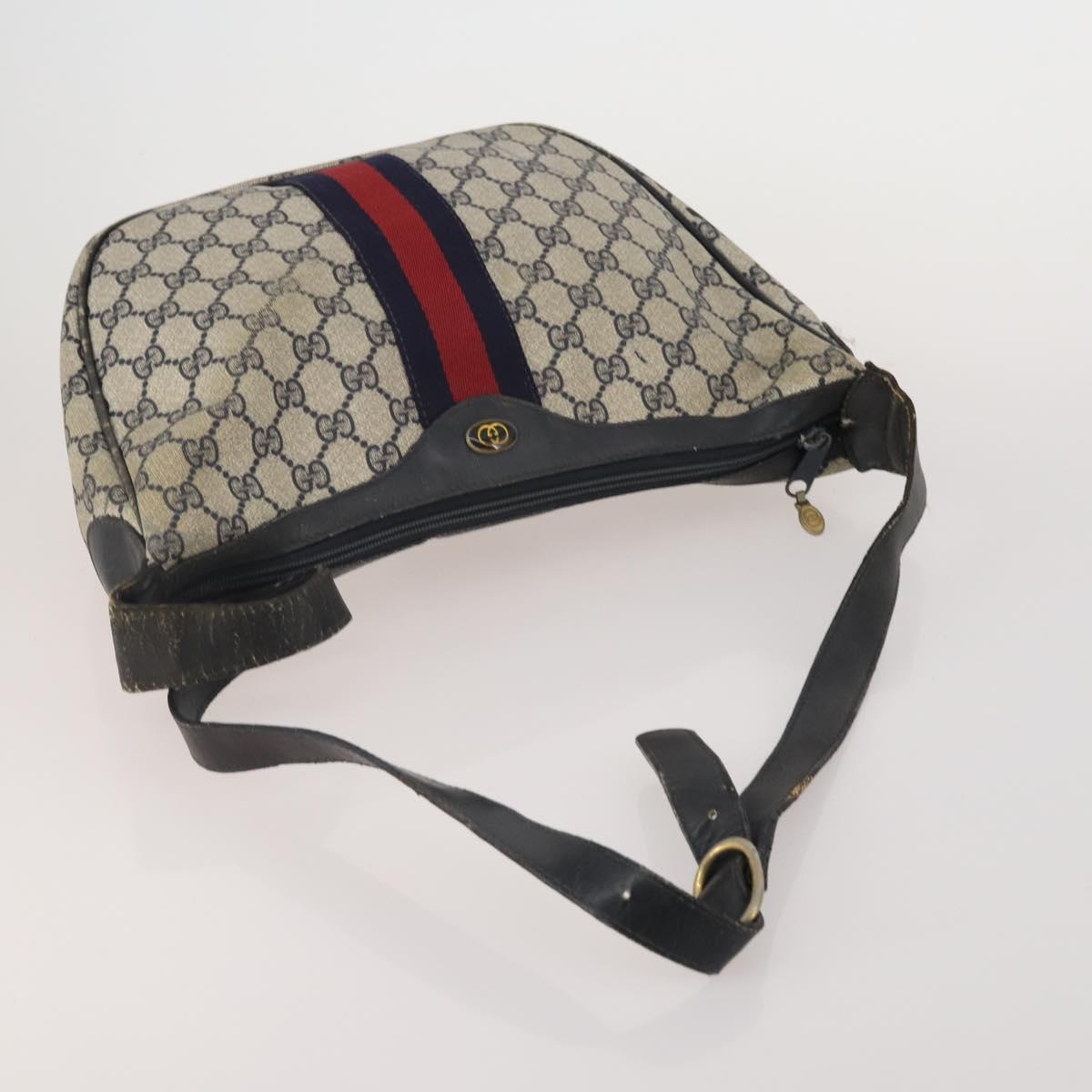 GUCCI GG Supreme Shoulder Bag PVC 4 Set Navy Beige Auth 188116