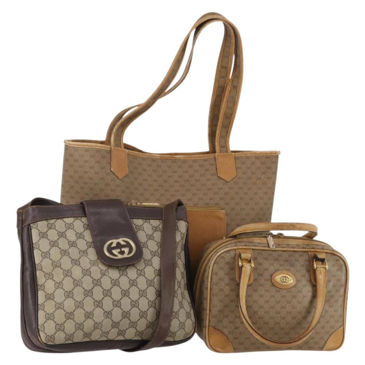 GUCCI Micro GG Supreme Tote Bag PVC 3 Set Beige Auth 188117