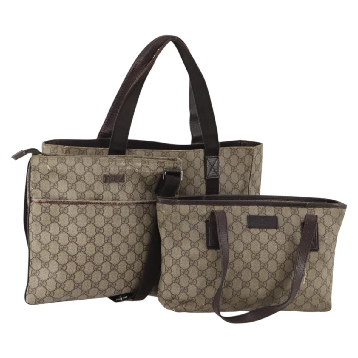 GUCCI GG Supreme Shoulder Bag PVC 3 Set Beige Auth 188118