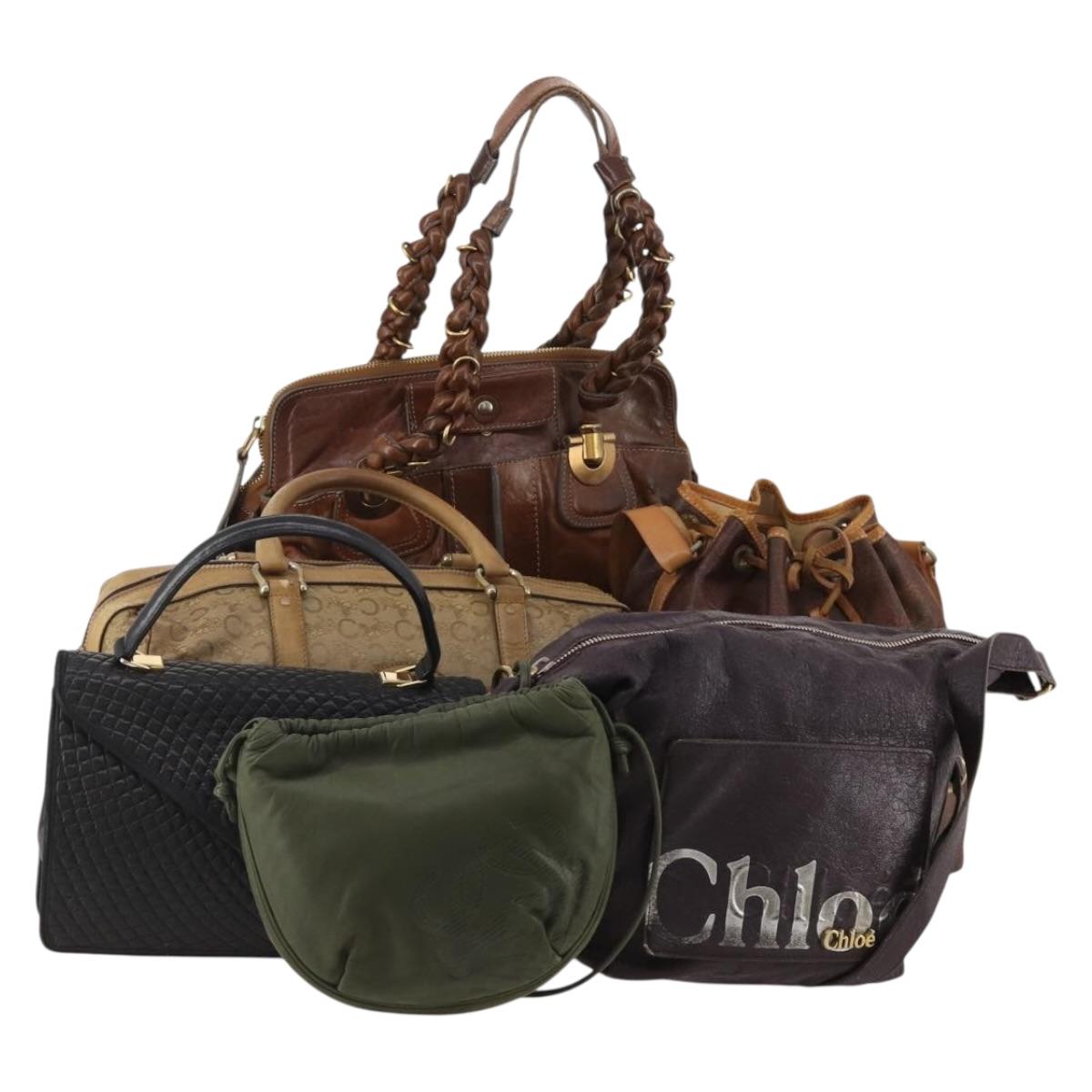 BALLY Loewe Chloe Celine Etro Bag Leather 6 Set Beige Brown black Auth 188121