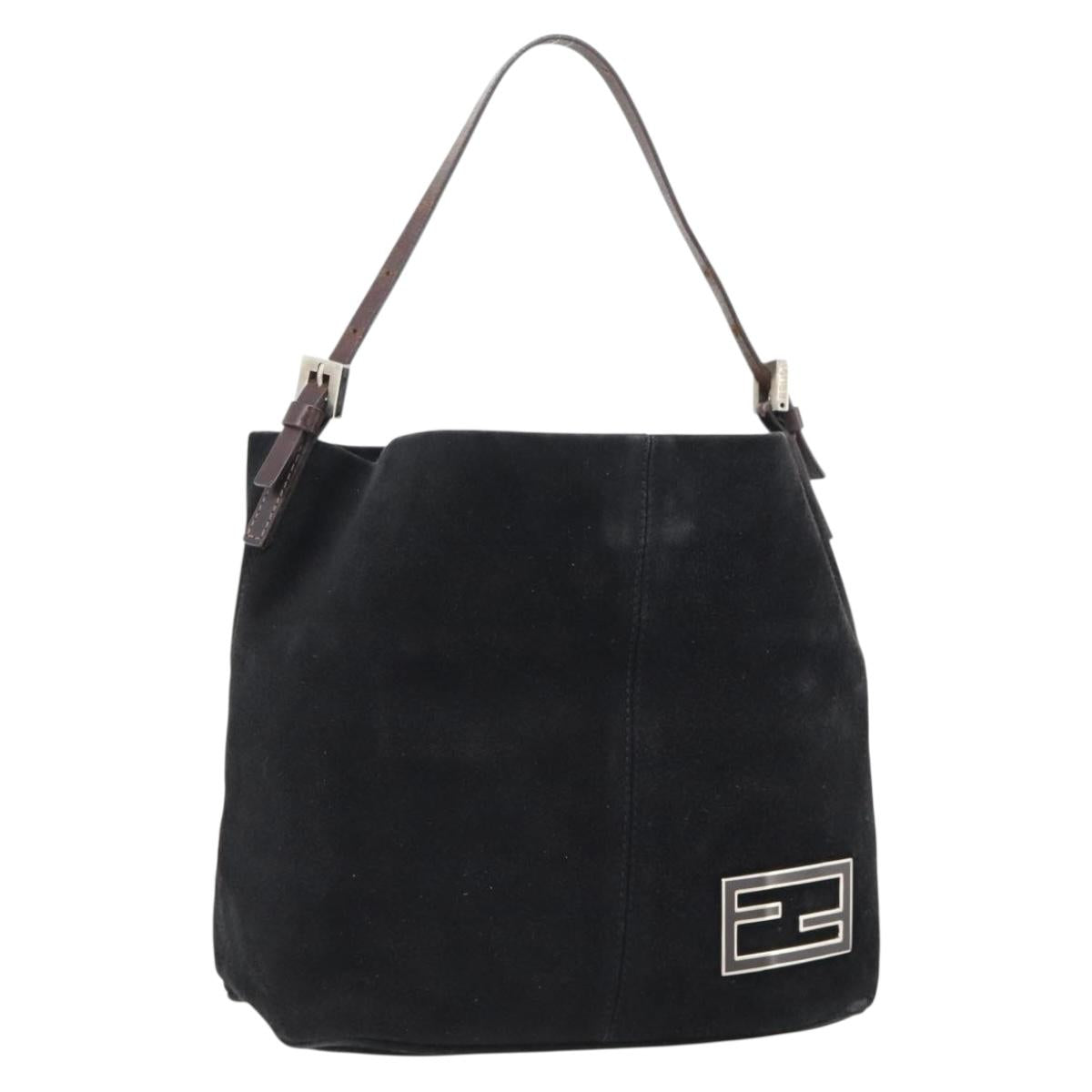 FENDI Shoulder Bag Suede Black Gold Auth 188202