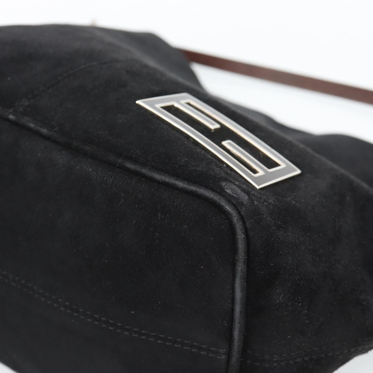 FENDI Shoulder Bag Suede Black Gold Auth 188202