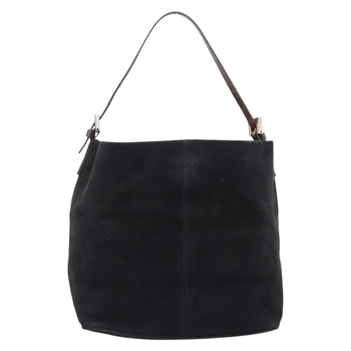 FENDI Shoulder Bag Suede Black Gold Auth 188202