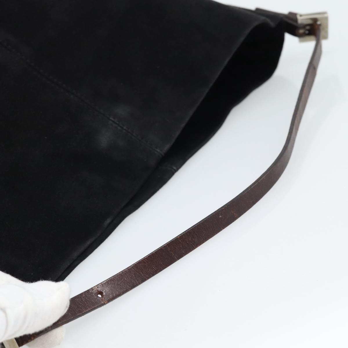 FENDI Shoulder Bag Suede Black Gold Auth 188202