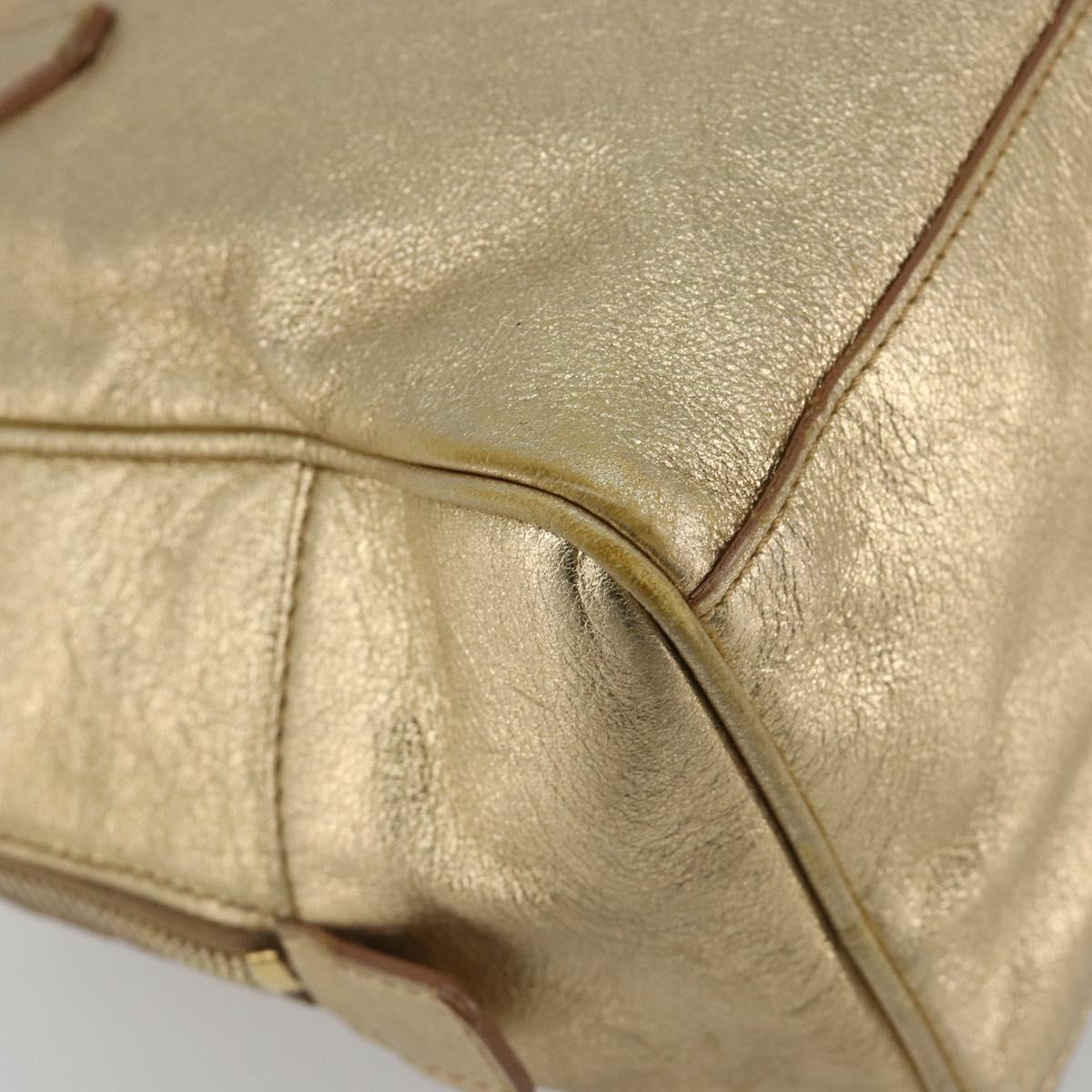 SAINT LAURENT Y Mail Hand Bag Leather Gold Auth 188208