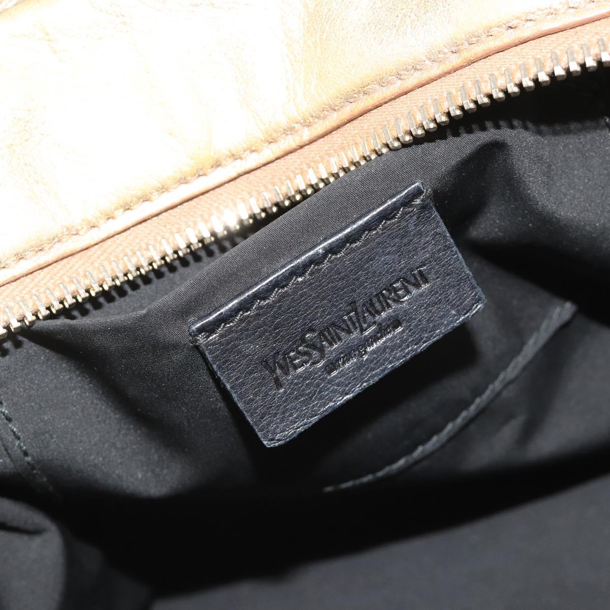 SAINT LAURENT Y Mail Hand Bag Leather Gold Auth 188208