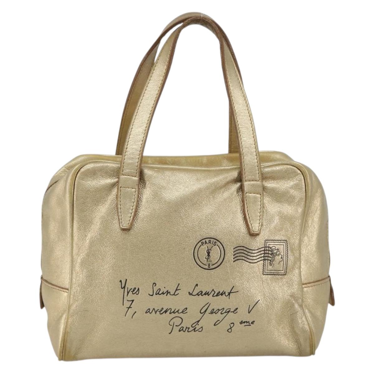 SAINT LAURENT Y Mail Hand Bag Leather Gold Auth 188208