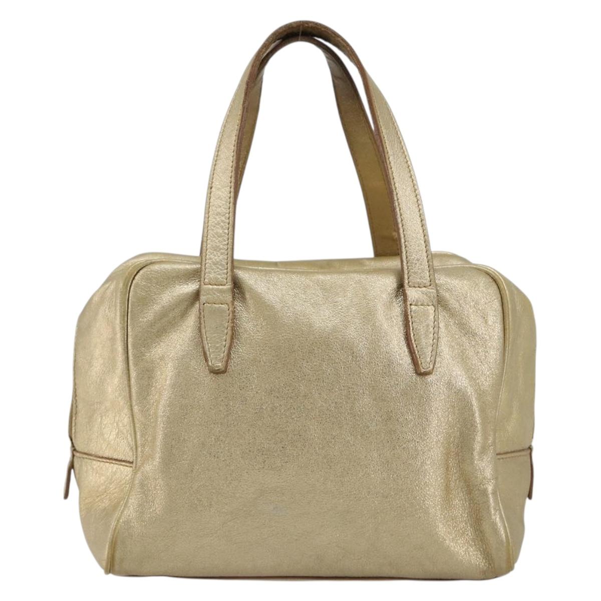 SAINT LAURENT Y Mail Hand Bag Leather Gold Auth 188208