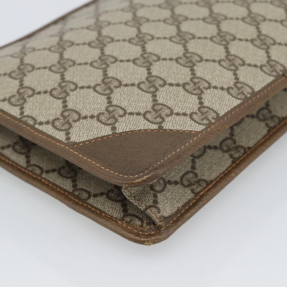 GUCCI GG Supreme Clutch Bag PVC Beige Gold Auth 188209