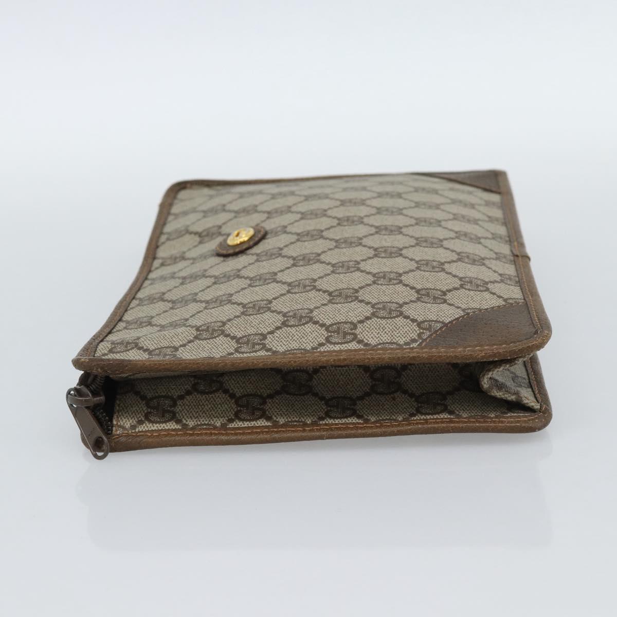 GUCCI GG Supreme Clutch Bag PVC Beige Gold Auth 188209