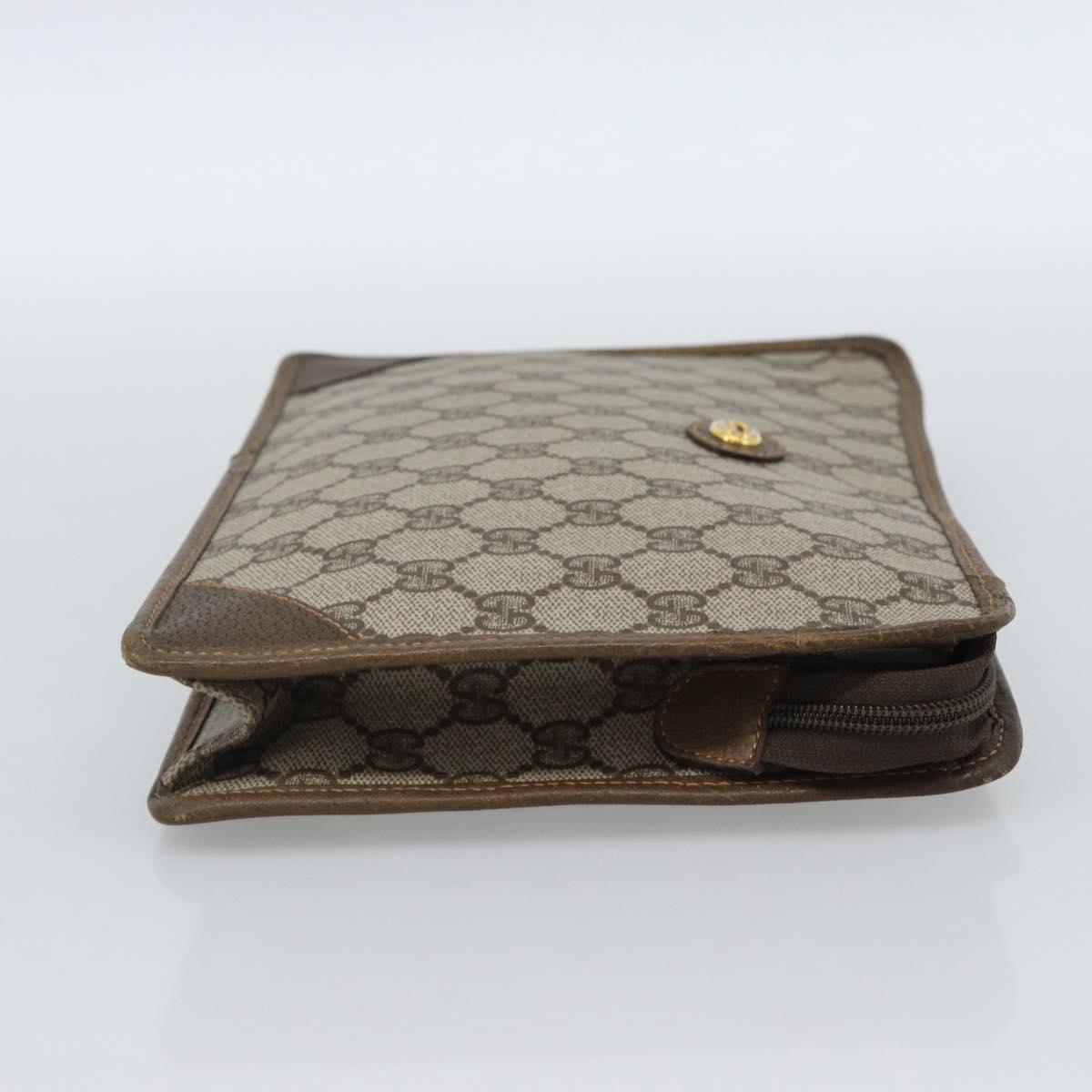 GUCCI GG Supreme Clutch Bag PVC Beige Gold Auth 188209