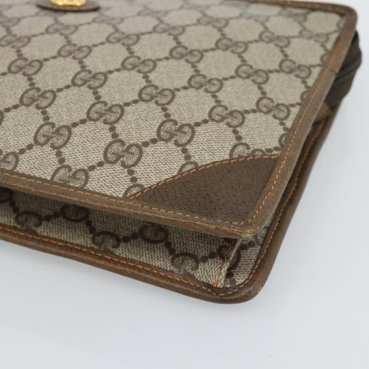 GUCCI GG Supreme Clutch Bag PVC Beige Gold Auth 188209