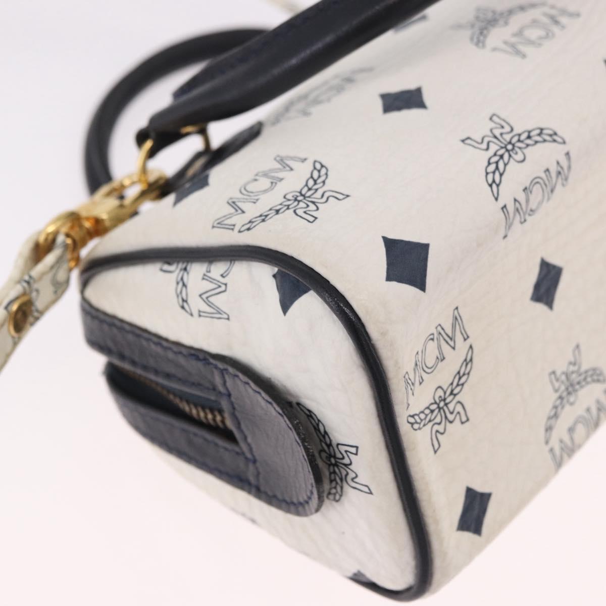 MCM Vicetos Logogram Hand Bag PVC Leather 2way White Gold Auth 188210