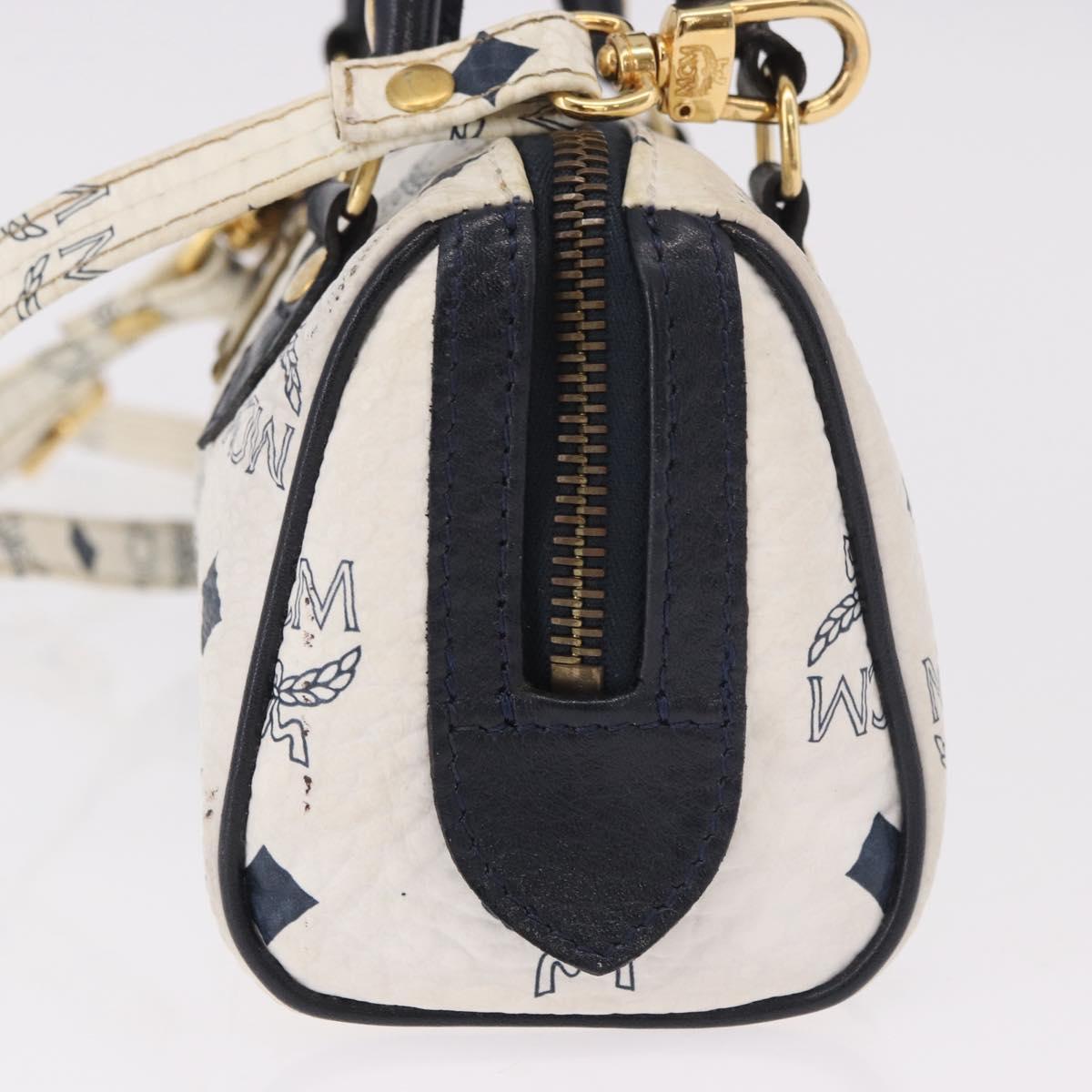 MCM Vicetos Logogram Hand Bag PVC Leather 2way White Gold Auth 188210