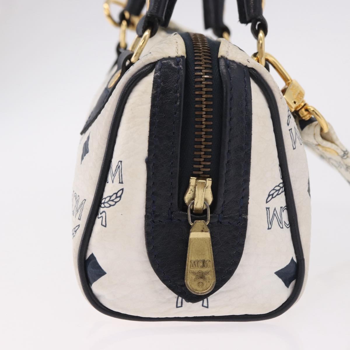 MCM Vicetos Logogram Hand Bag PVC Leather 2way White Gold Auth 188210