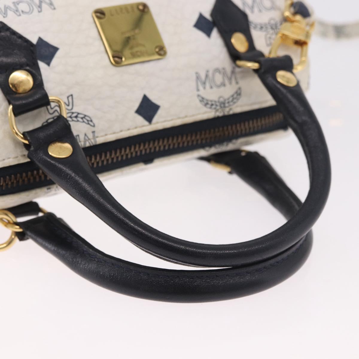 MCM Vicetos Logogram Hand Bag PVC Leather 2way White Gold Auth 188210