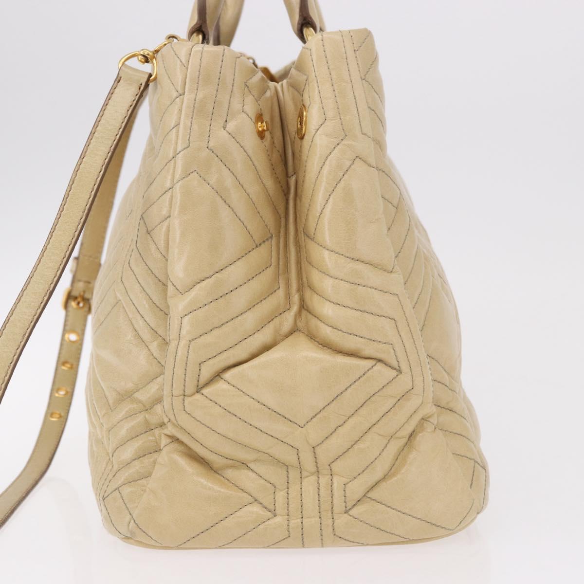 Miu Miu Tote Bag Leather 2way Beige Gold Auth 188214A