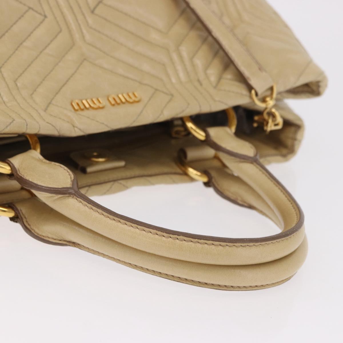 Miu Miu Tote Bag Leather 2way Beige Gold Auth 188214A