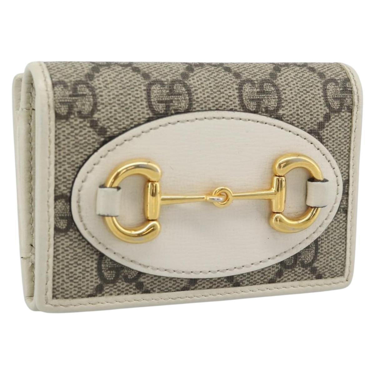 GUCCI GG Supreme Horsebit Trifold Wallet PVC Beige Gold 644462 Auth 188215A