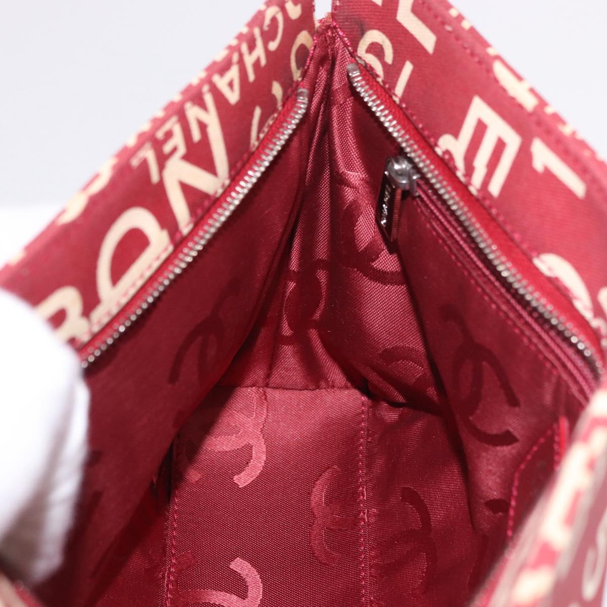 CHANEL Bysy Line Pouch Canvas Red Silver CC Auth 188217