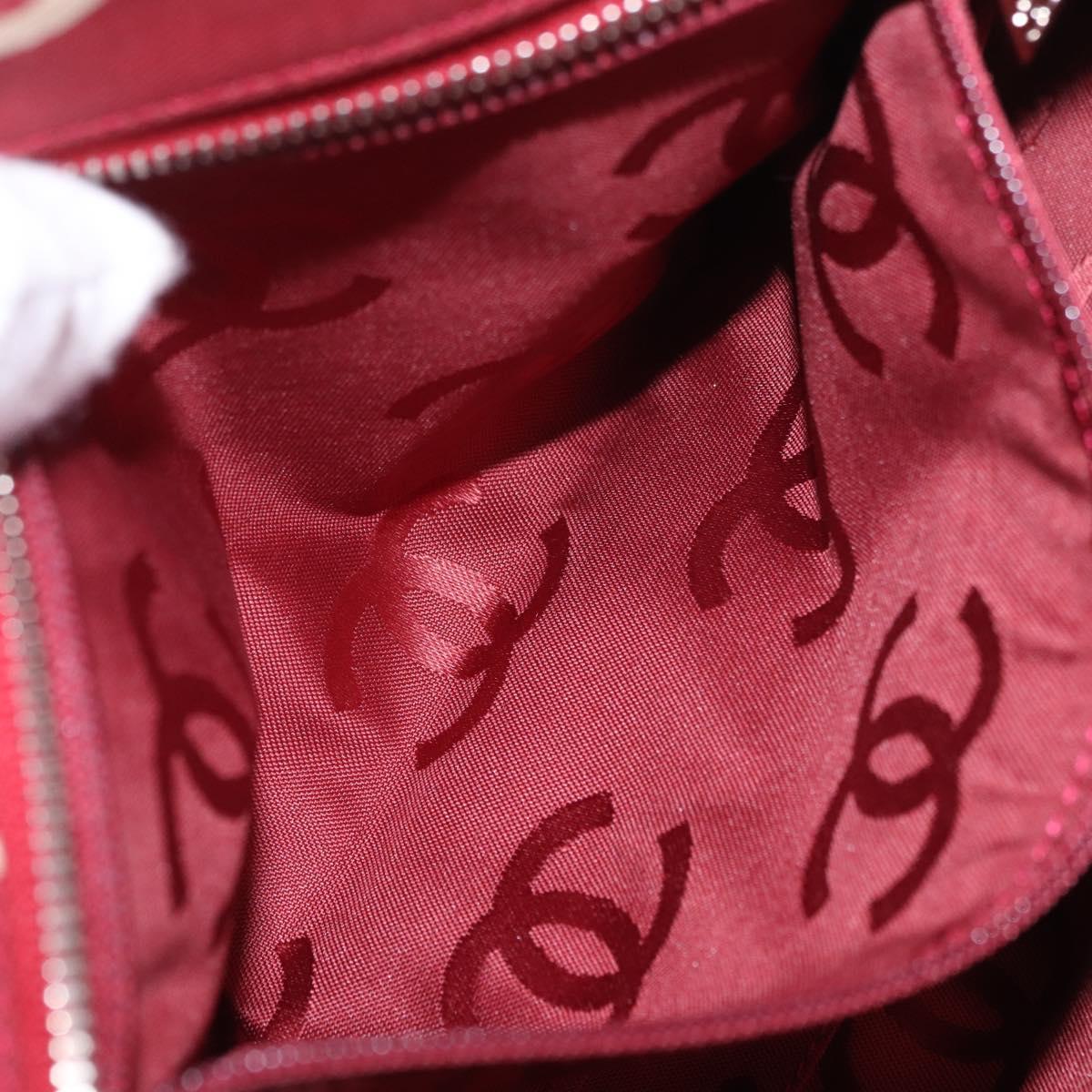 CHANEL Bysy Line Pouch Canvas Red Silver CC Auth 188217