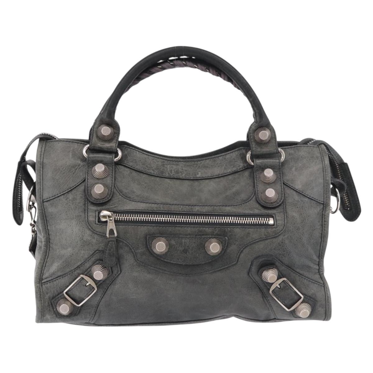 BALENCIAGA The Giant City Bag Leather 2way Gray Silver 173084 Auth 188218SAM