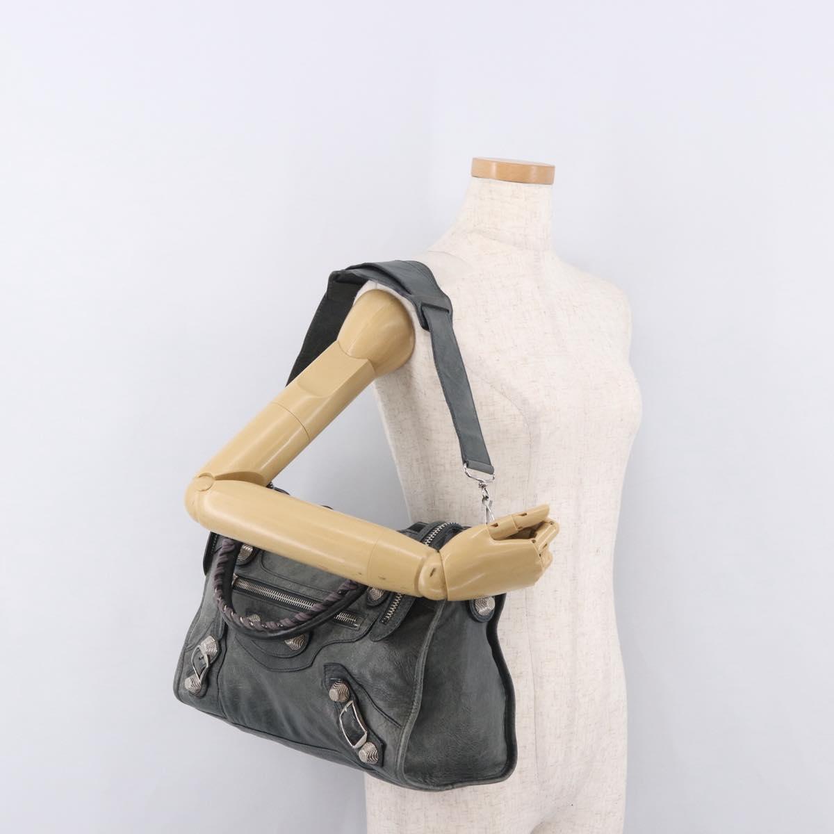 BALENCIAGA The Giant City Bag Leather 2way Gray Silver 173084 Auth 188218SAM