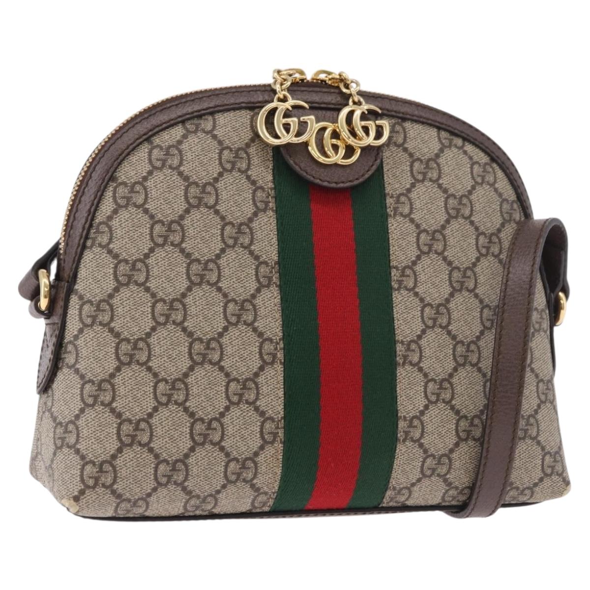 GUCCI GG Supreme Web Sherry Line Shoulder Bag PVC Beige Gold 499621 Auth 188219A