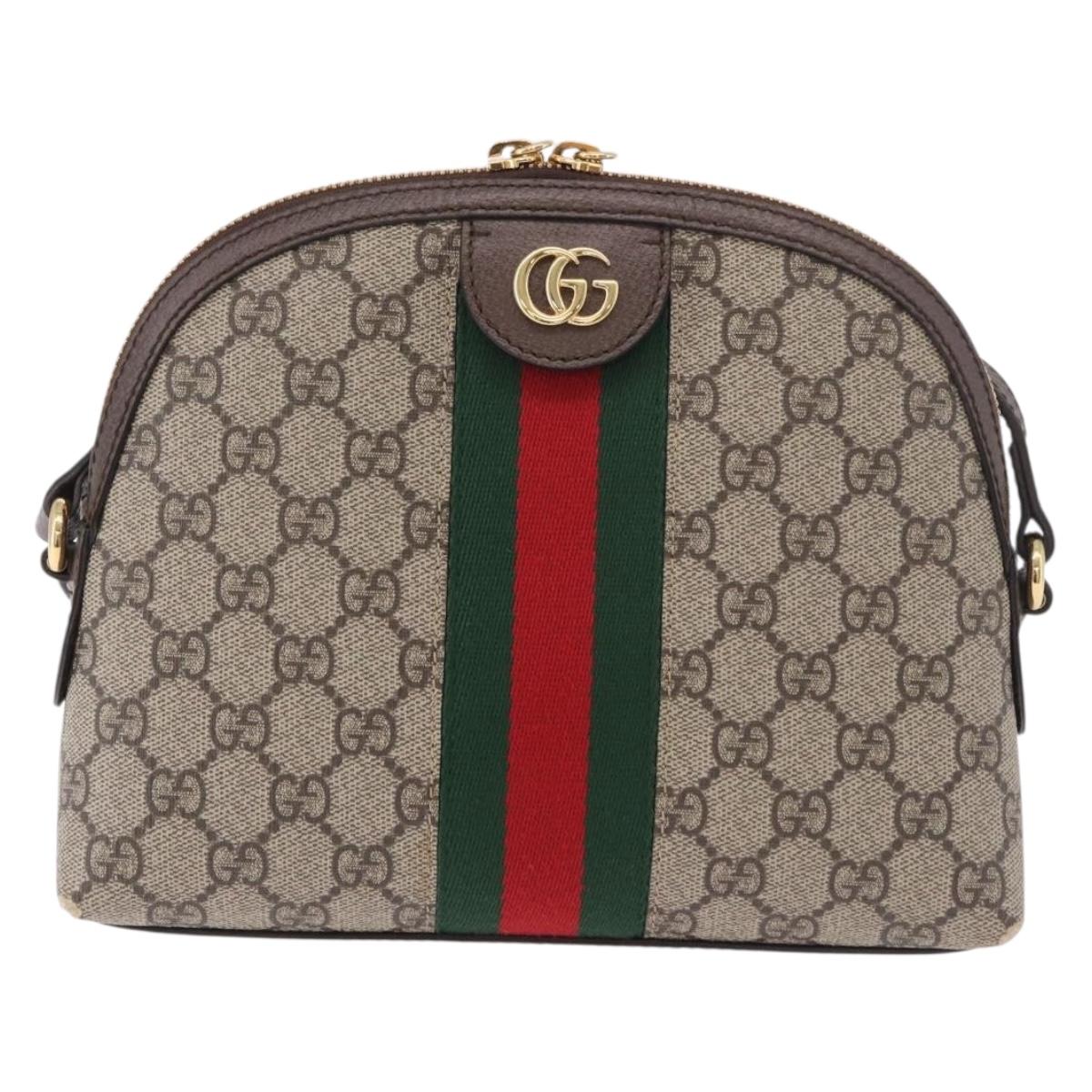 GUCCI GG Supreme Web Sherry Line Shoulder Bag PVC Beige Gold 499621 Auth 188219A