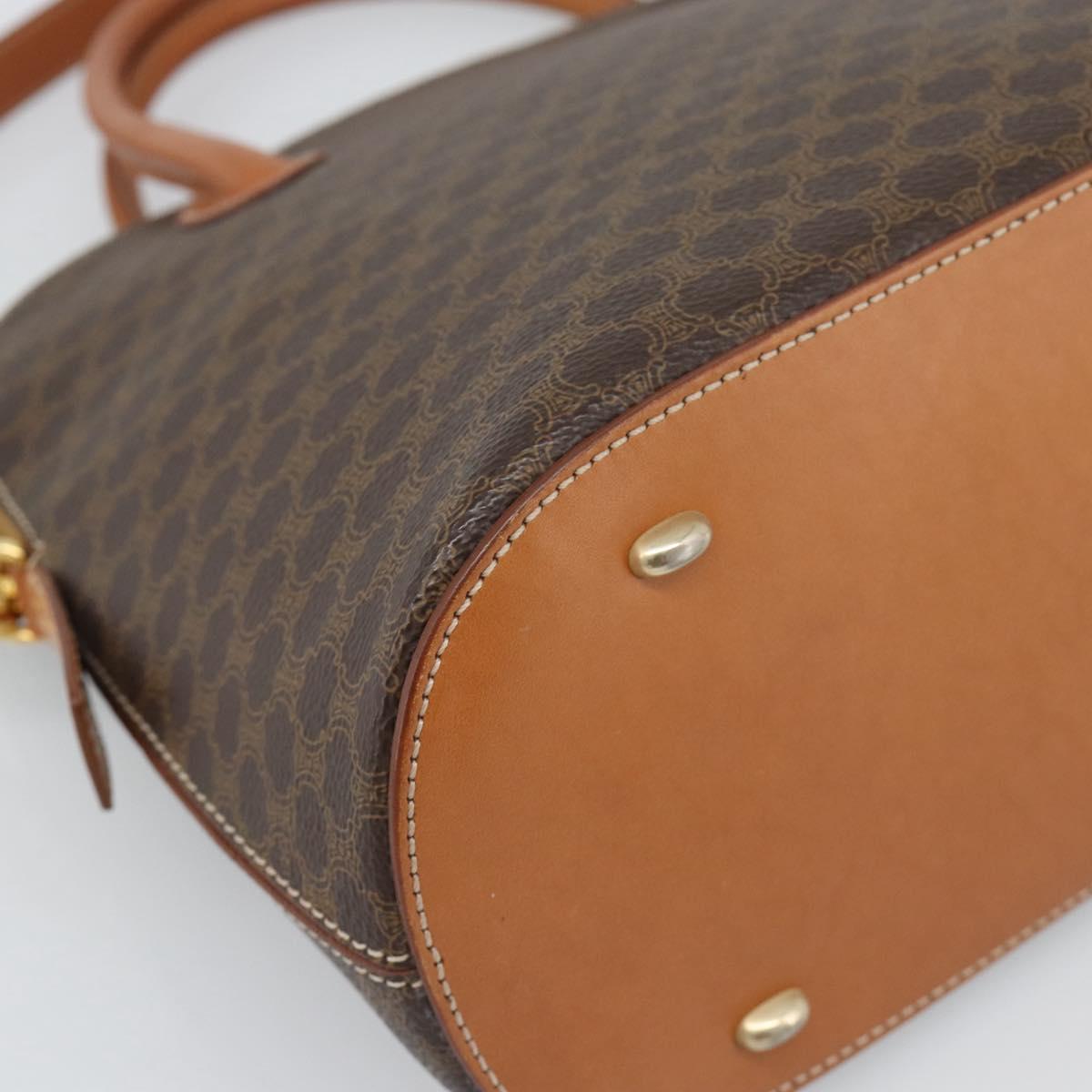 CELINE Macadam Canvas Hand Bag PVC Leather 2way Brown Gold Auth 188224SAV