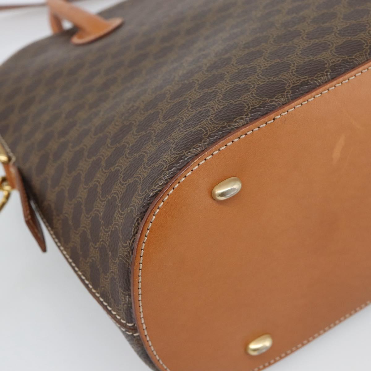 CELINE Macadam Canvas Hand Bag PVC Leather 2way Brown Gold Auth 188224SAV