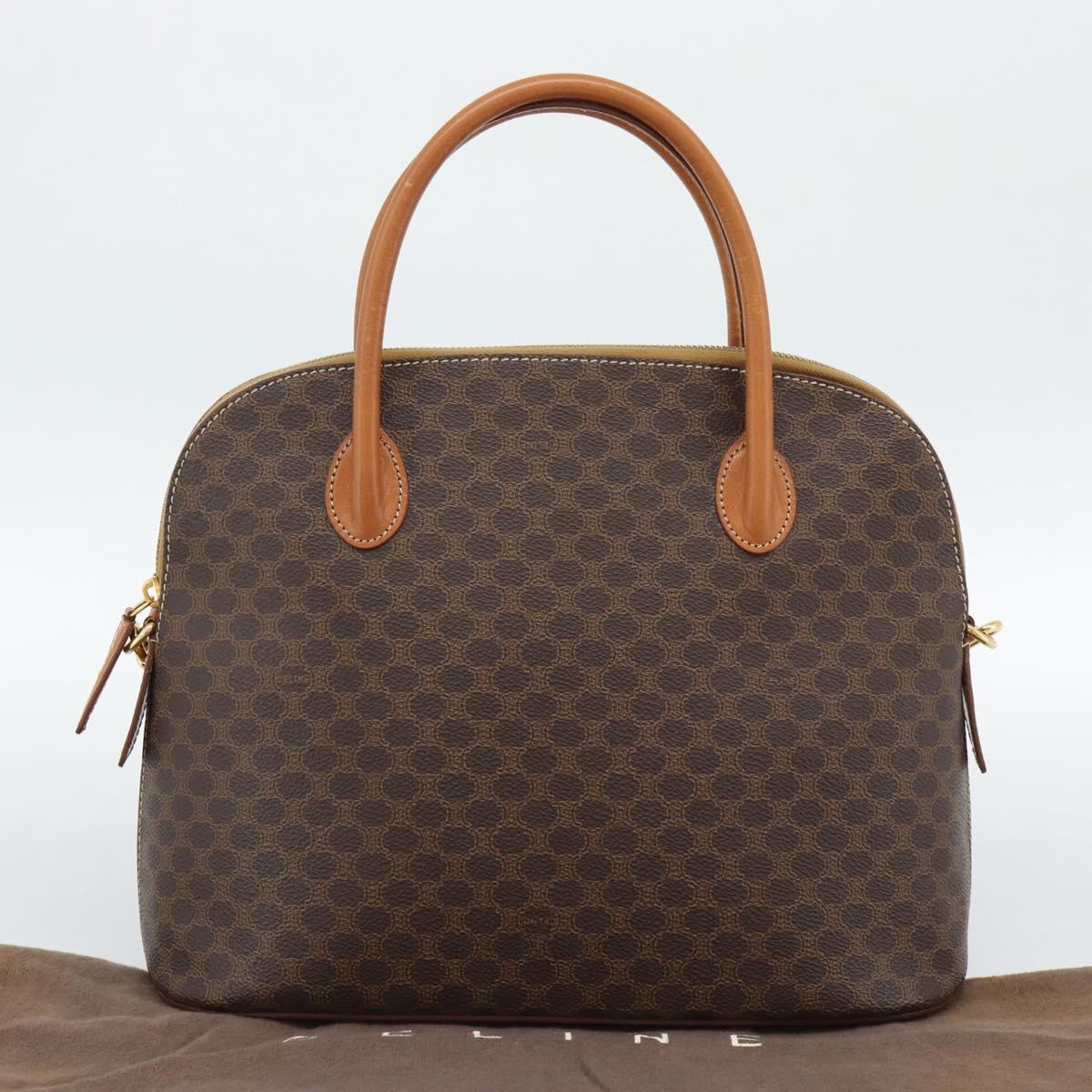 CELINE Macadam Canvas Hand Bag PVC Leather 2way Brown Gold Auth 188224SAV