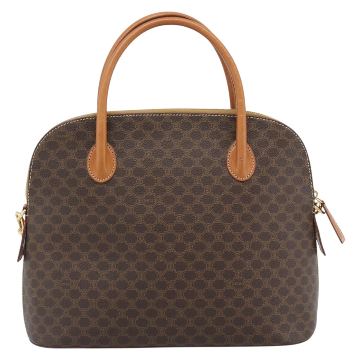 CELINE Macadam Canvas Hand Bag PVC Leather 2way Brown Gold Auth 188224SAV