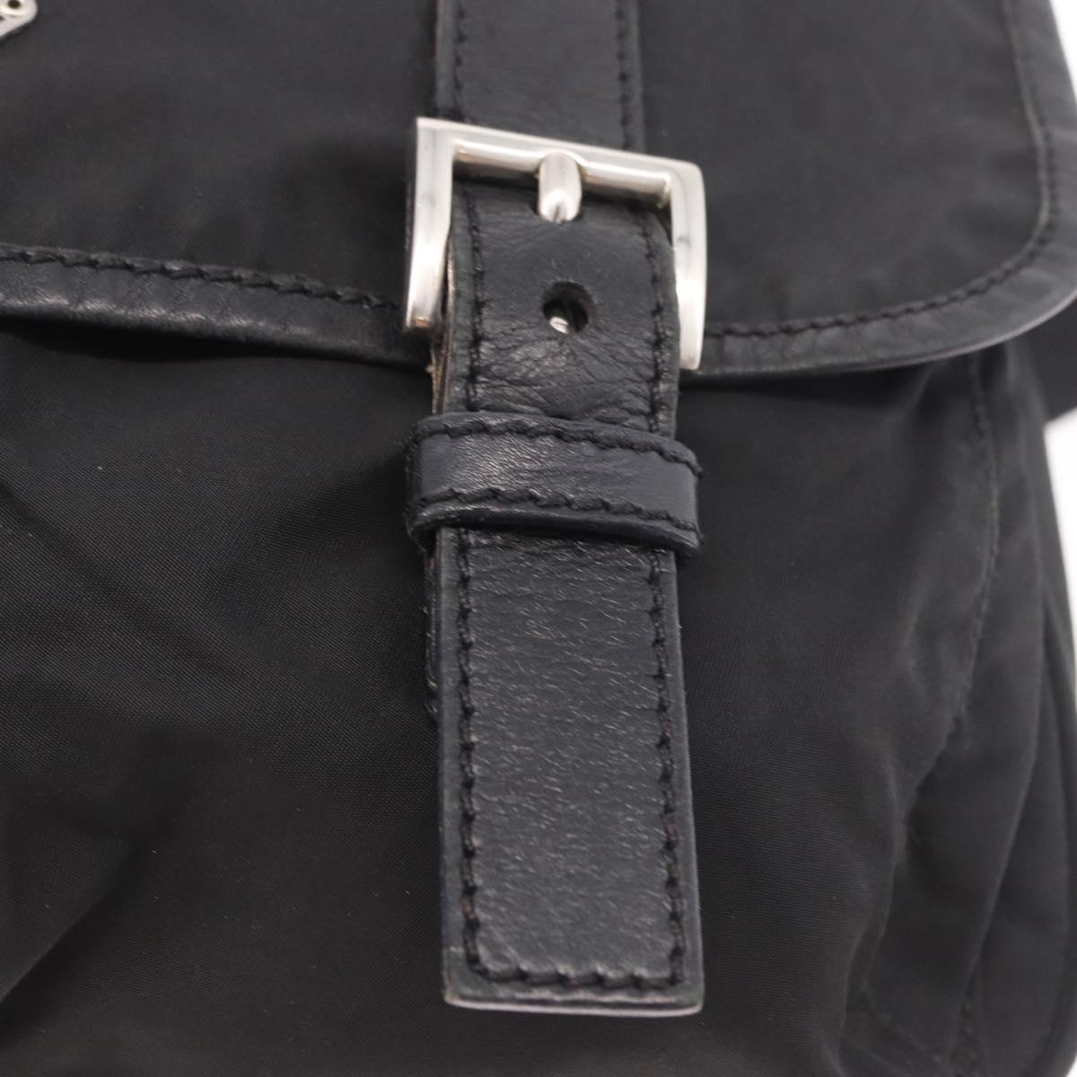 PRADA Shoulder Bag Nylon Black Silver Auth 188230