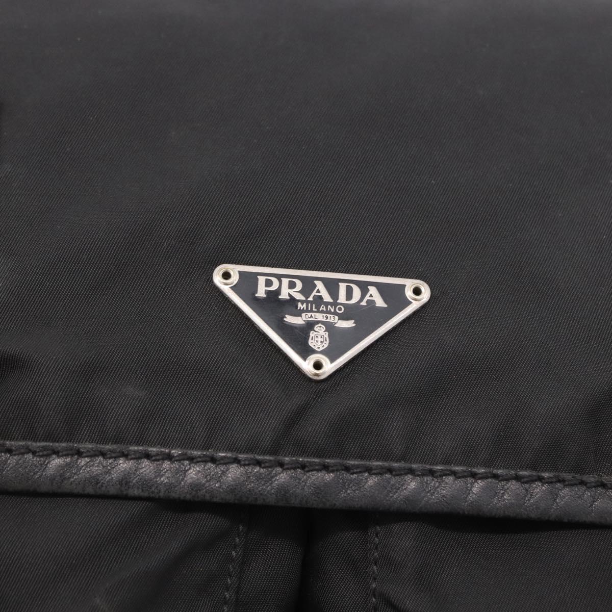 PRADA Shoulder Bag Nylon Black Silver Auth 188230
